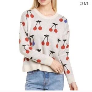 Madewell Oversized Cherry Print Crew Neck Alpaca/Merino Wool Blend Sweater, L